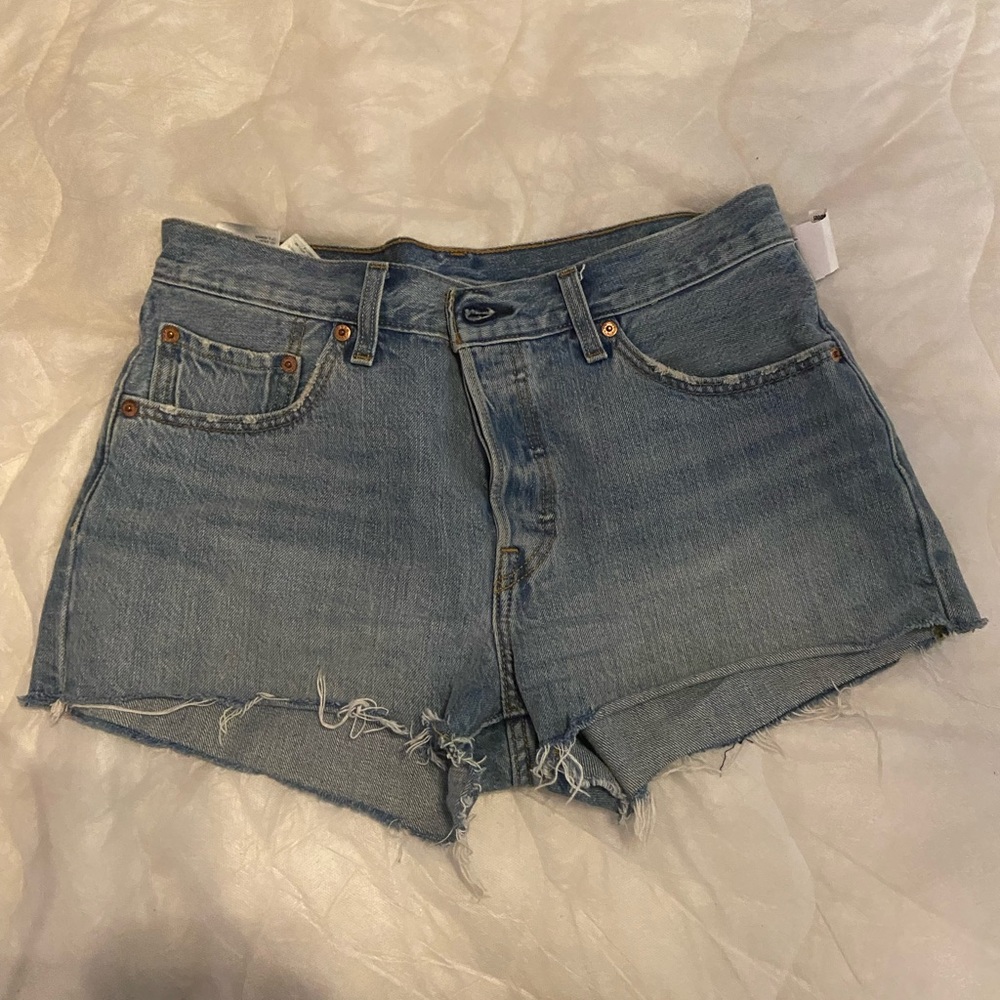 Levi’s 501 light wash jean shorts, size 27
